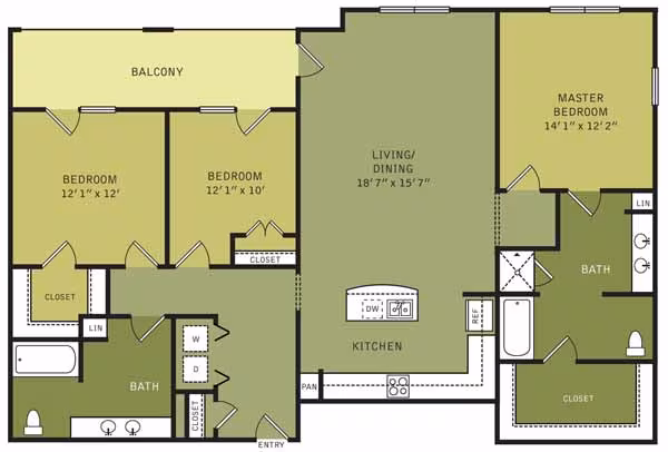 3 Beds • 2 Bath V208 floor plan